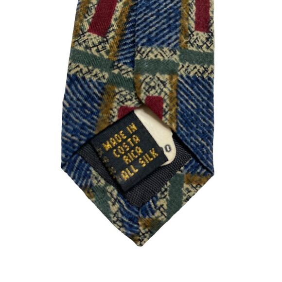 Vintage Etienne Aigner Tie Men's Blue Maroon Geometric Silk Office Retro - Picture 5 of 8
